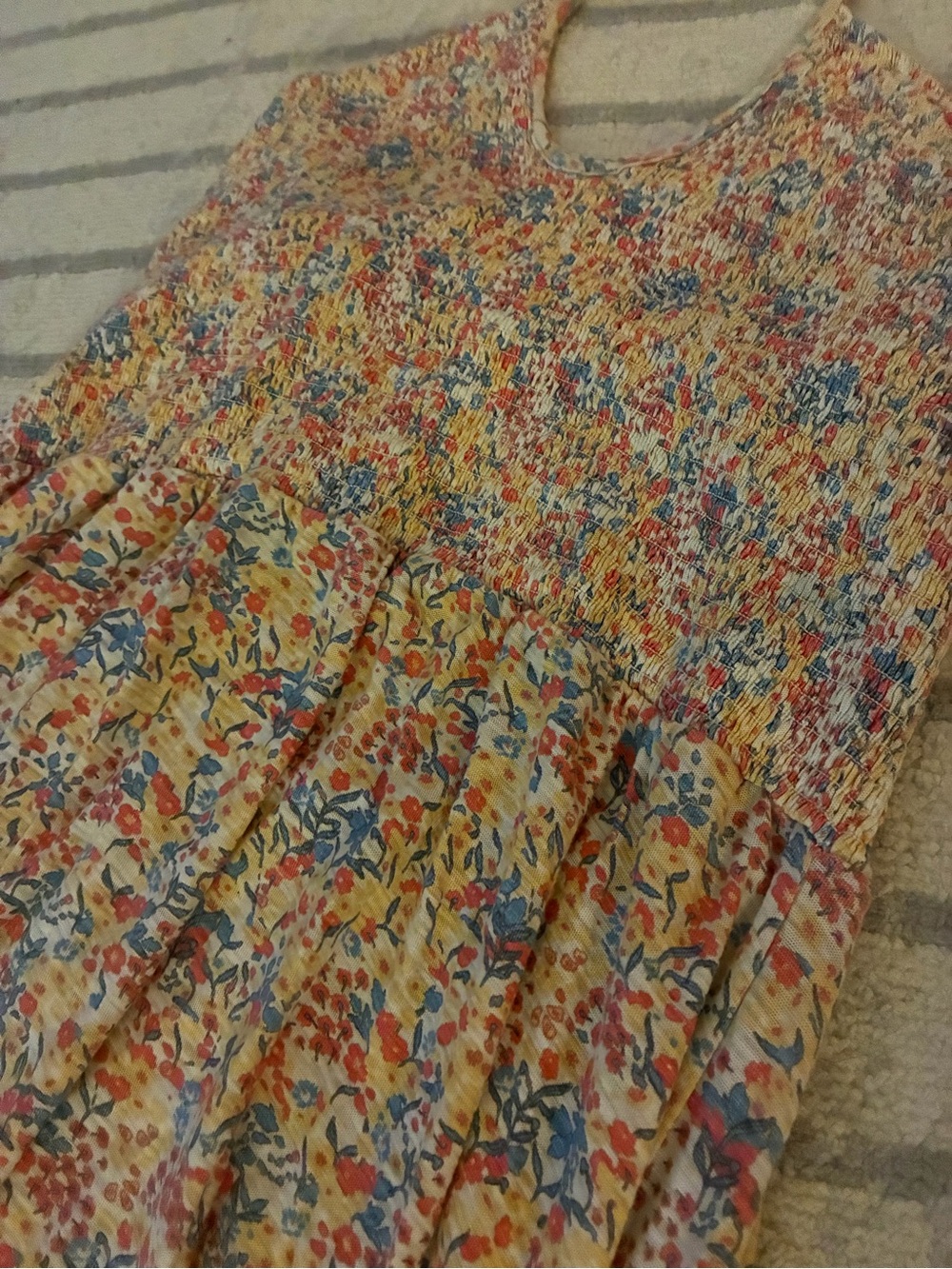 Nation LTD Yellow Floral Smocked Maxi Dress with Blue & Red Accents